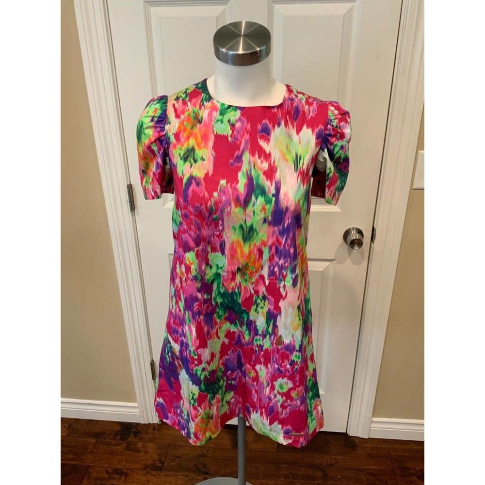 MSGM Girls Pink Floral Watercolor "Popeline" Short Sleeve Dress, Size 12 NWT!